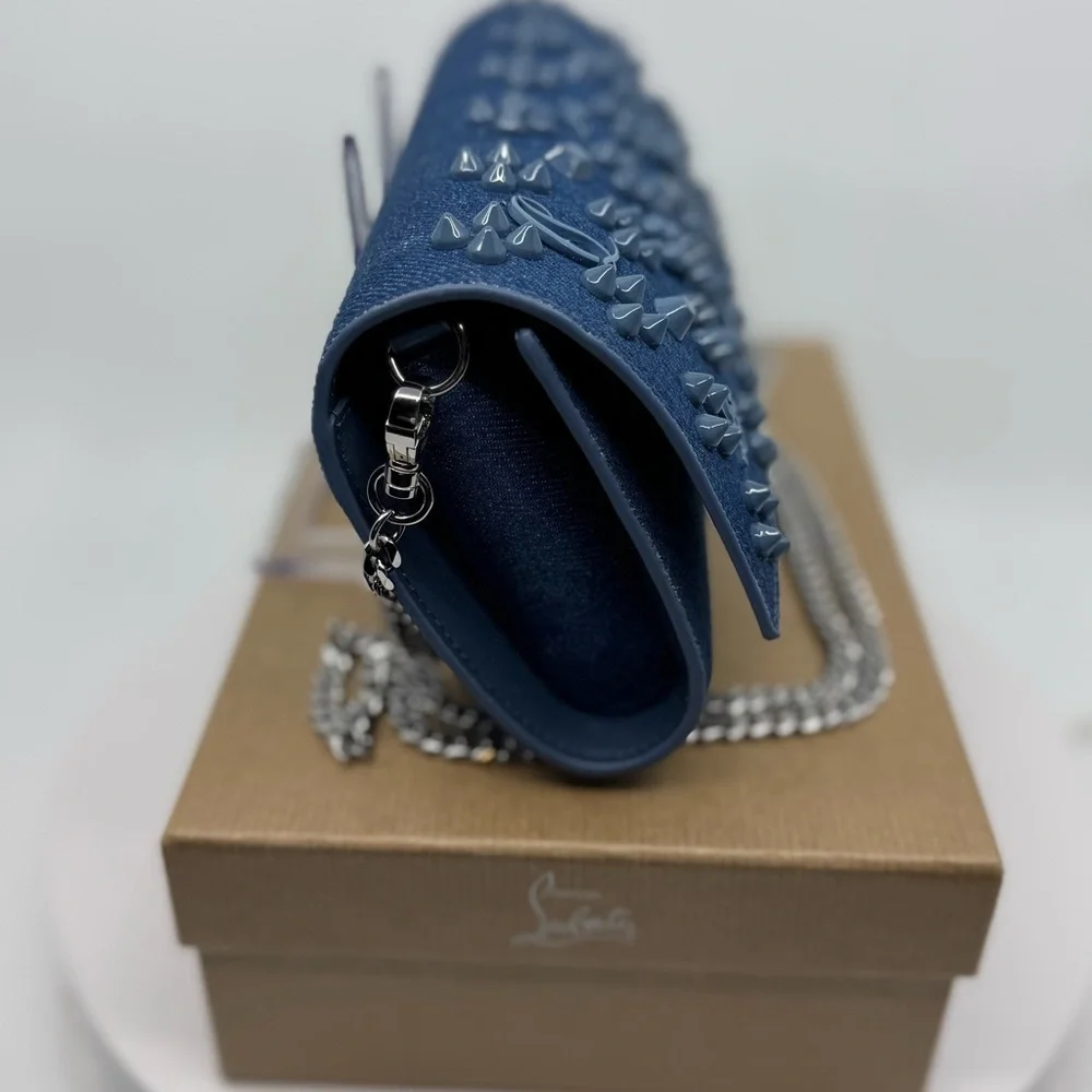 Christian Louboutin DENIM Paloma Embellished Clutch Wallet on Chain New in Box!